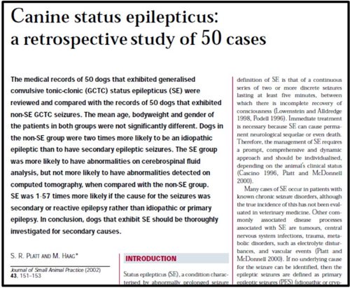 Canine status epilepticus: a retrospective study of 5 cases